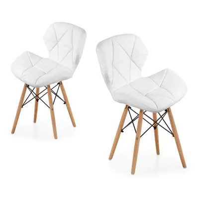 (White) Eiffel Dining Chairs Wooden Legs Faux Leather Padded Chair