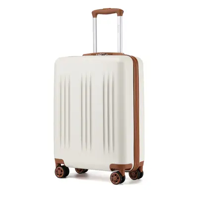 (Cream and Brown, inch) 20/24/28 Inch Expandable ABS+PC Suitcase With TSA Lock