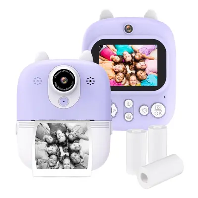 (Purple) Stone Multifunctional 3-in-1 Instant Print Camera Dual Front and Rear Cameras 1200W Pix