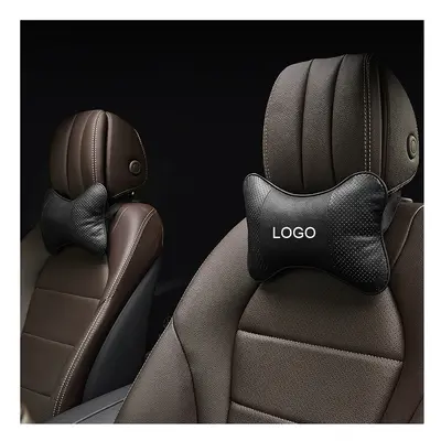 (For Hyundai) 2Pcs Embroidery Logo Car Neck Pillow Pu Leather Seat support Auto Headrest