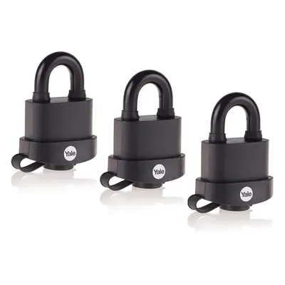 Yale Y220B/51/118/3 - Pack of Black Weatherproof Padlocks with Protective Cover (51 mm) - Outdoo