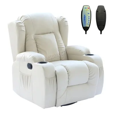 (Cream) WESTWOOD | Leather Recliner Armchair | Swivel Heated Chair Massage Gaming Chair