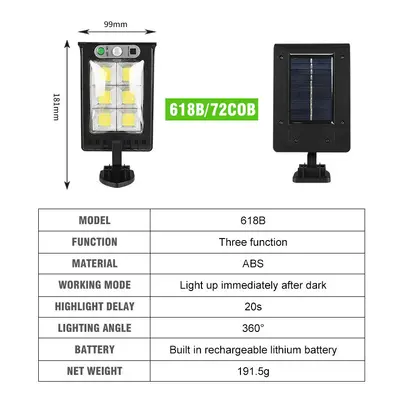 (618B) Solar Wall Light PIR Motion Sensor Waterproof Garden Security Street Lamp