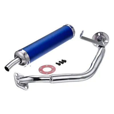 (Blue) 22MM Inlet Round Bent Outlet Exhaust Muffler Tip End Tail Pipe with Front Pipe Kit Rear