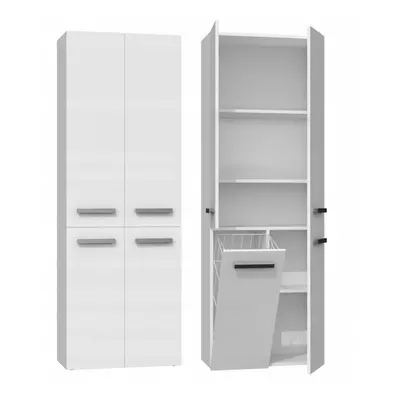 (White) RORY | Bathroom cabinet with basket | Minimalist handles | Dimensions : 174x60x30 | Stor