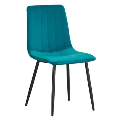 (Teal-strip) Classic Design Velvet Fabric Dining Chairs Metal Legs Padded Seat Chairs