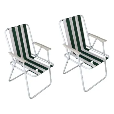 2 Pack of Folding Camping / Picnic Chair in Green and White Garden Patio