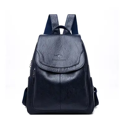 (Dark blue) Genuine Women Leather Backpack Fashion Female Shoulder Bag Sac a Dos Ladies