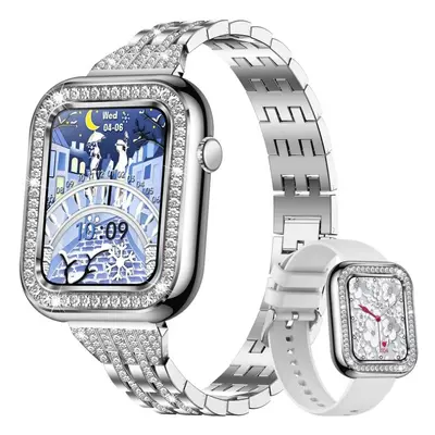 (Steel strip Silver, Custom dial) LIGE Smart Watch For Women Full Touch Screen Bluetooth Call Wa