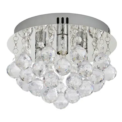 Litecraft Elsa Ceiling Light Flush With Crystal Effect Pendants Chrome