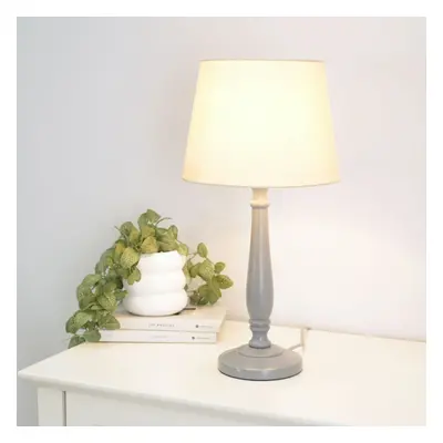 ValueLights Victoria Beige Tapered Shade Grey Wood Stem Table Lamp