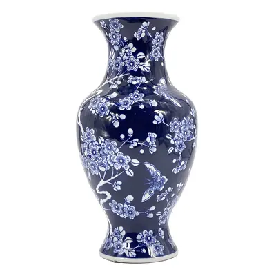 Galt International Dark Blue Floral Chinoiserie Ceramic Vase Hand Painted Antique Style Porcelai