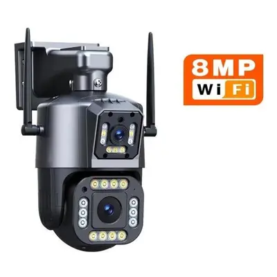 (4K 8MP No Card) New Eu 12mp 6k Wifi Ip Camera Outdoor Ptz Three Lens Dual Screens 10x Zoom Auto