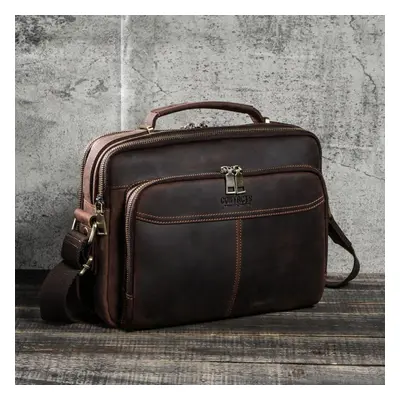 (coffee) Contact&apos;s Crazy Horse Leather Men Messenger Bag Vintage Man Crossbody Bag Handbags