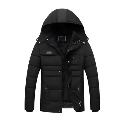 (black, XXXL) Winter Trendy Cold Proof Hood Jacket Outwear Washable Men Thermal Coat Solid Color