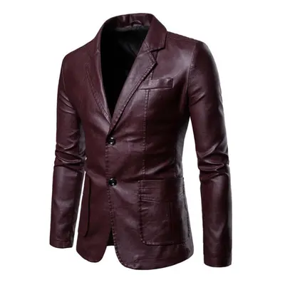 (burgundy, 3XL) New Autumn And Winter Men&apos;s Slim And Versatile Pu Small Suit Men&apos;s Lap