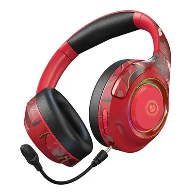 (Red) Wireless Bluetooth 5.1 Headphone Noise Cancel Game Headset with HD Microphone Glowing Head