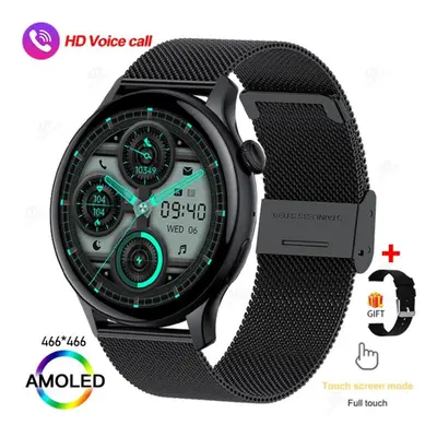 (black, Mesh) Sacosding New Women 466*466 Amoled 1.43" Screen Nfc Heart Rate Blood Pressure Blue