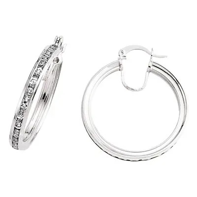 Jewelco London Ladies Sterling Silver Cubic Zirconia Channel Eternity Hoop Earrings 28mm - GVE25