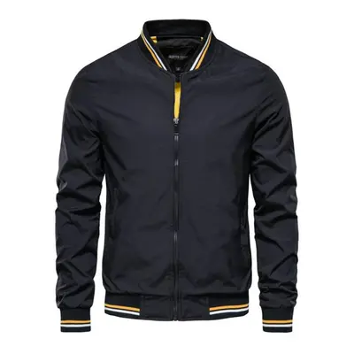 (black, XL) Aiopeson Solid Color Baseball Jacket Men Casual Slim Fit Mens Bomber Jackets New Aut