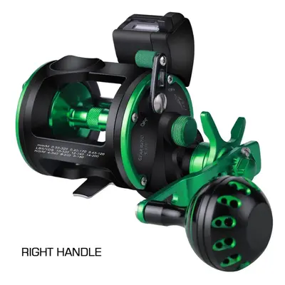 (green, Right Handle) Line Counter Trolling Fishing Round Baitcasting Reel Graphite Body Large C