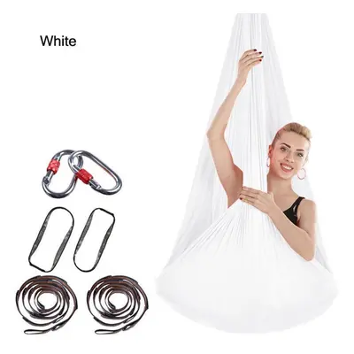 (white) 4x2.8m Elastic Aerial Yoga Hammock Aerial Silk Yoga Swing Antigravity Yoga Belt Home Bod