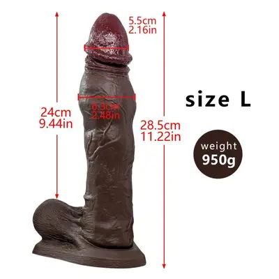 (L) Super Soft Black Tendons Thick Artificial Phallus Female Dildo Liquid Silicone Female Mastur