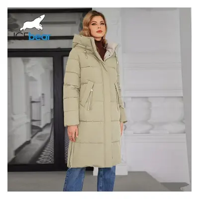 (grey, 50) Icebear Women Winter Coat Long Thick Parka Zip Up Warm Female Outwear Slant Pockets F