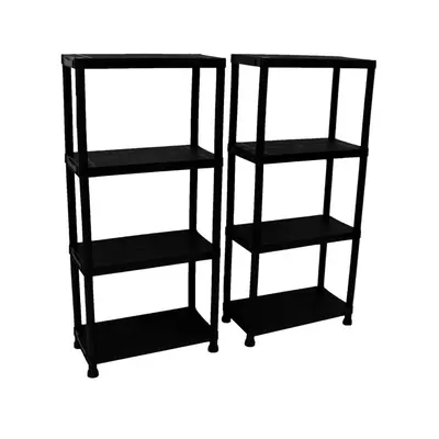 2x Oypla Tier Black Plastic Heavy Duty Shelving Racking Storage Unit