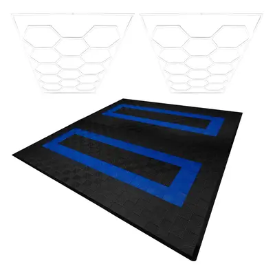 (Hexagon LED Lights x & Vented Garage Floor Tiles With Edges - Black & Blue) Vented Garage Floor