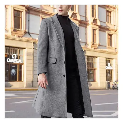 (gray, XXL) Winter Fashion Men&apos;s Slim Fit Long Single Breasted Thermal Wool Trench Coat