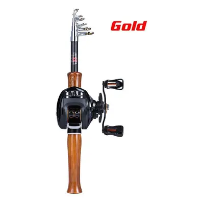 (gold, Right Hand) Sougayilang Fishing Rod Reel Combos With 1.6m Telescopic Fishing Pole And 13b