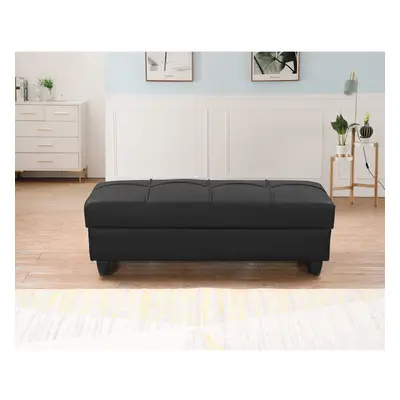 (Black) Zinc PU Leather Ottoman Storage Bench