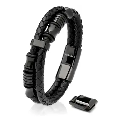 (Black, 20cm) SERASAR|Men's Premium Leather Bracelet "Spirit"