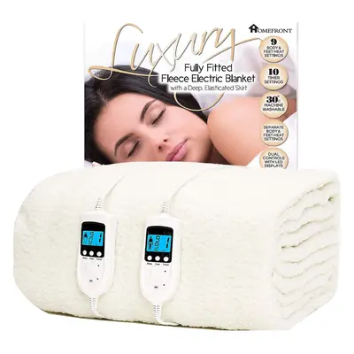 (King Size, White) Electric Blanket King Size Bed Dual Control - 152x203x40cm - Fleece Fitted He