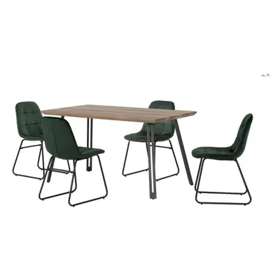 Quebec Straight Edge Dining Set Medium Oak Effect with Green Lukas Chairs