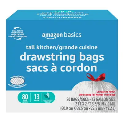 Amazon Basics Ultra-Force Tall Kitchen Drawstring Trash Bags Classic Clean Scented Gallon Count 