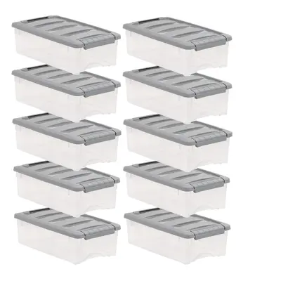 Amazon Basics Plastic Storage Bins with Lids, Stackable, Quart, Clear/Grey, Set of