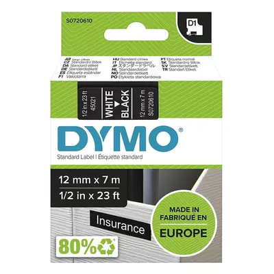 DYMO D1 Labels, White Print on Black, mm x m, Self-Adhesive Labels for LabelManager Label Printe