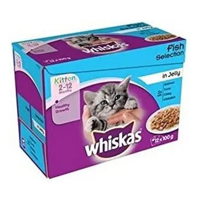 whiskas Months Kitten Food Pouches Fish Selection in Jelly x 100g (1.2kg) (Pack of 2)