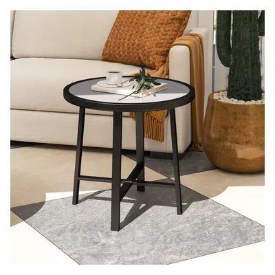 Outsunny 50.5cm Round Garden Table with SPC Tabletop, Grey Wood Effect