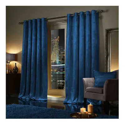 (90" x 90" (228cm x 228cm), Navy) Luxury Velvet Curtains Ready Made Eyelet Ring Top