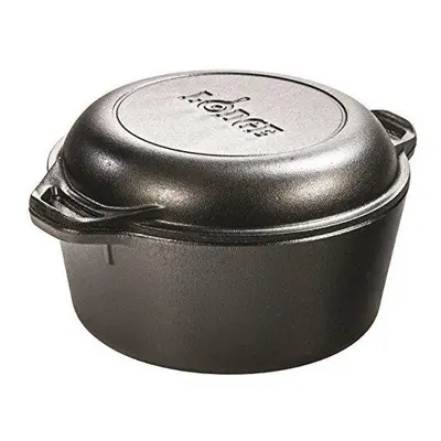 Lodge 4.73 litre / quart Pre-Seasoned Cast Iron Double Dutch Oven (with Loop Handles)