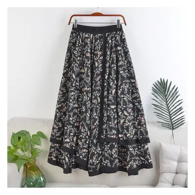 (black, One Size) High Waist Spring And Autumn Women Folded Skirt Printed Casual Ladies Bottoms 