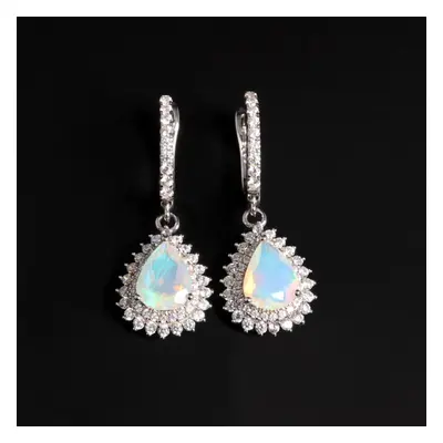 (silver, M) Elegant Gorgeous Clasp Silver Earrings With Natural Opal Pear 7*9mm 2ct Fine Jewelry