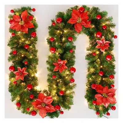 (red, 2.7M) 2.7m Christmas Decoration Garlands Rattan Wreath Christmas Rattan Banner Led Light F