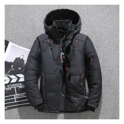 (black, 2XL 68-75KG) Male White Duck Down Jacket New Warm Hooded Men&apos;s Thick Puffer Coat Me