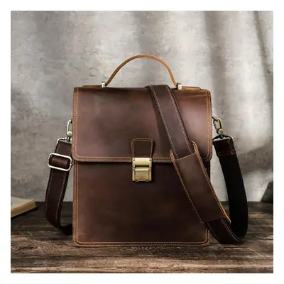 (coffee) Genuine Leather Crossbody Bag For Men Password Lock Design Shoulder Messenger Bags Casu