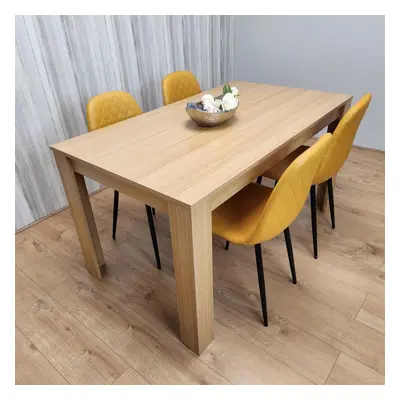 Dining Table and Chairs Oak Effect Table with Mustard Gem Patterned Chairs