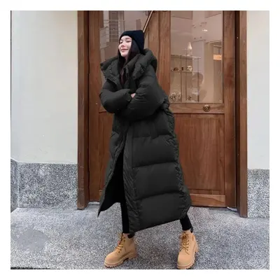 (black, L) Warm Winter Pink Hooded Long Parka Chaqueta Thick Windproof Overcoat Casual Snow Wear